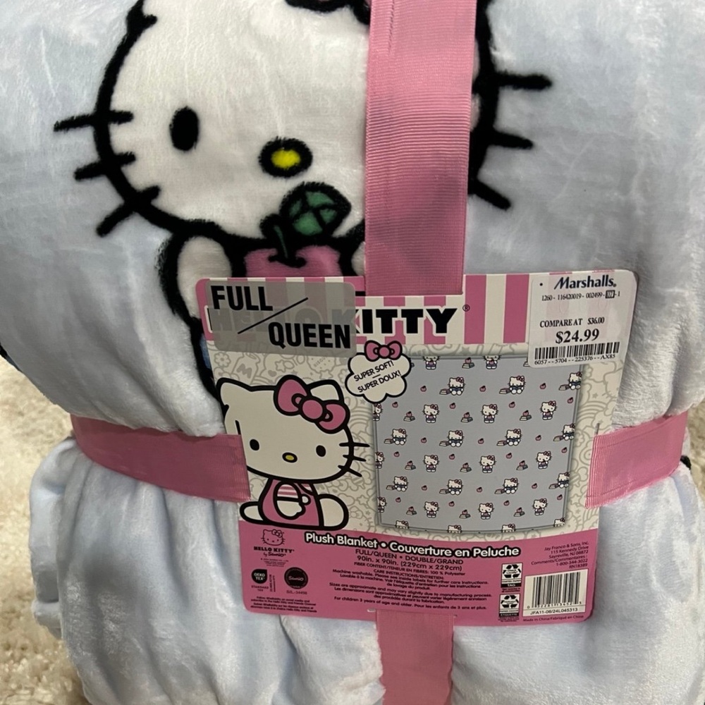 Hello kitty plush blanket queen blue
